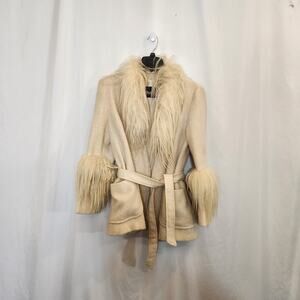 Quiet Luxury Winter Coat Cream 100% Icelandic Wool RARE Size 42 VTG Movie Prop